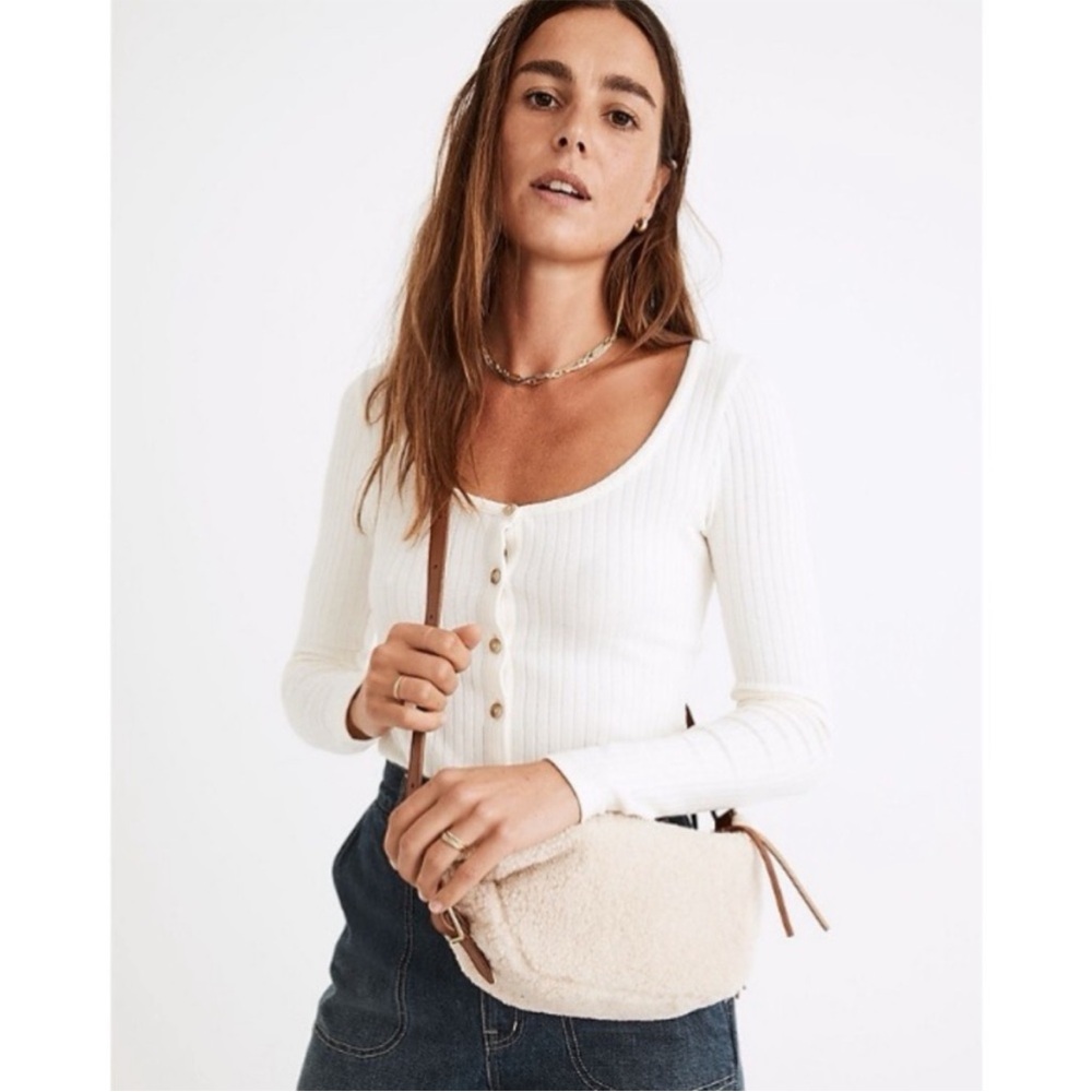 madewell Cream Tan Sherpa Leather Mini Sling Crossbody Bag